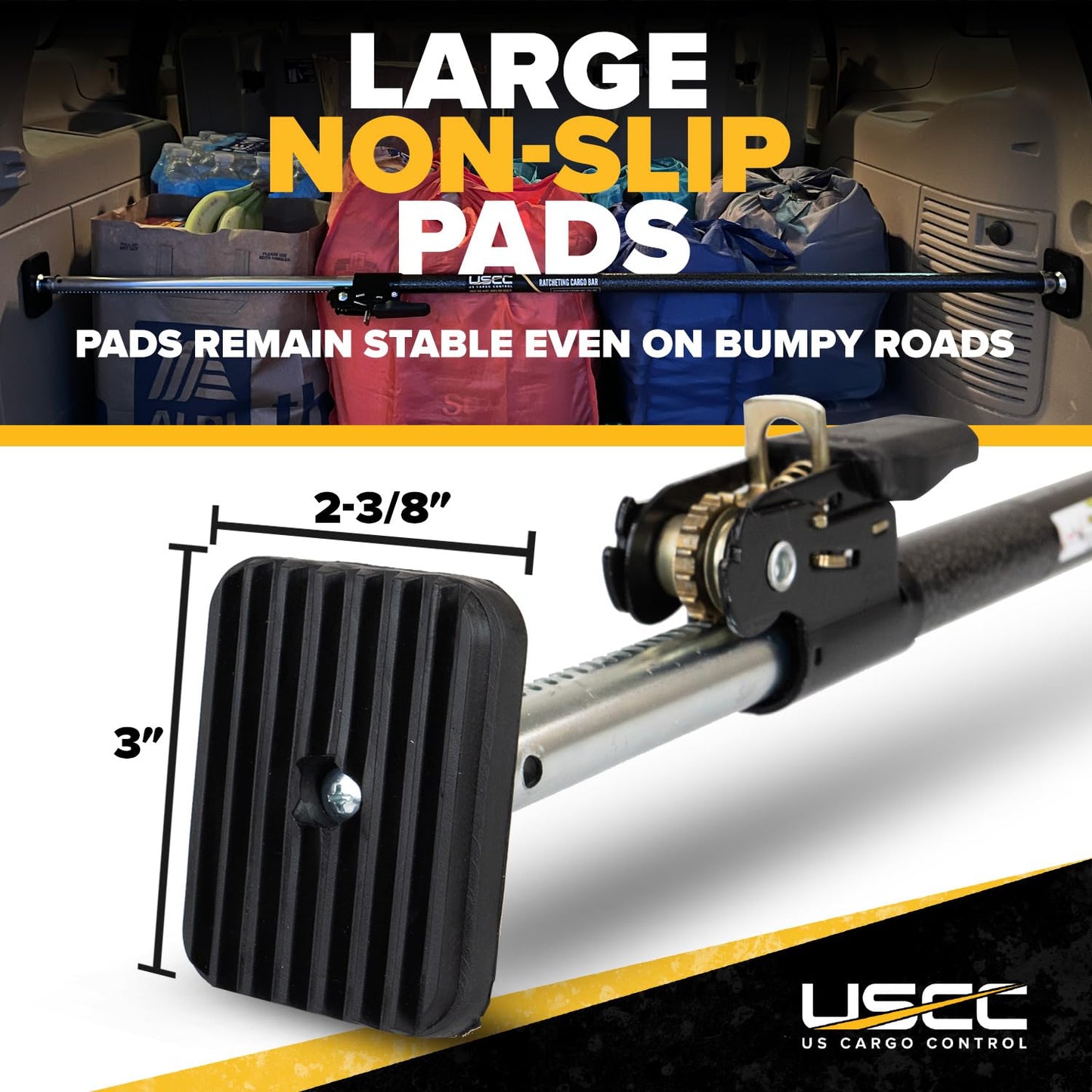 US Cargo Control Ratcheting Cargo Bar for Pickup Truck Bed, 40" to 70" Adjustable Load Locks for Pickup Trucks, SUV, Minivan, and Small Trailers, Truck Bed Divider with Rubber Non-Slip Pads