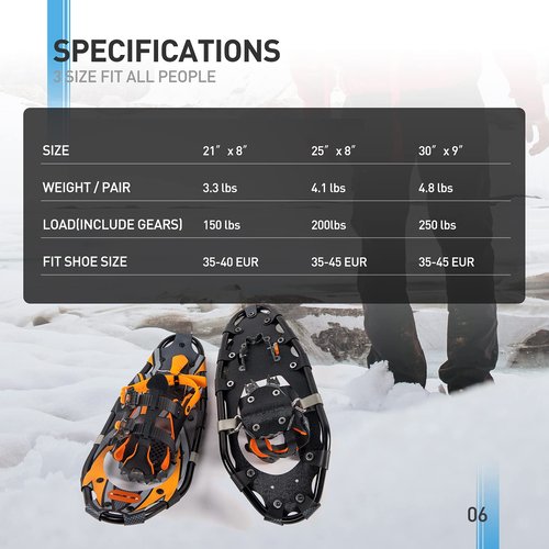 G2 25 Inches Orange Light Weight Snowshoes for Women Men Youth, Set with Trekking Poles, Tote Bag, Special EVA Padded Ratchet Binding, Heel Lift, Toe Box