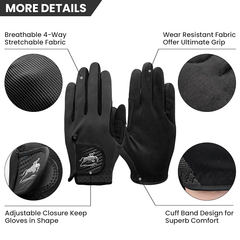Finger Ten Horse Riding Gloves for Women - Black, Medium