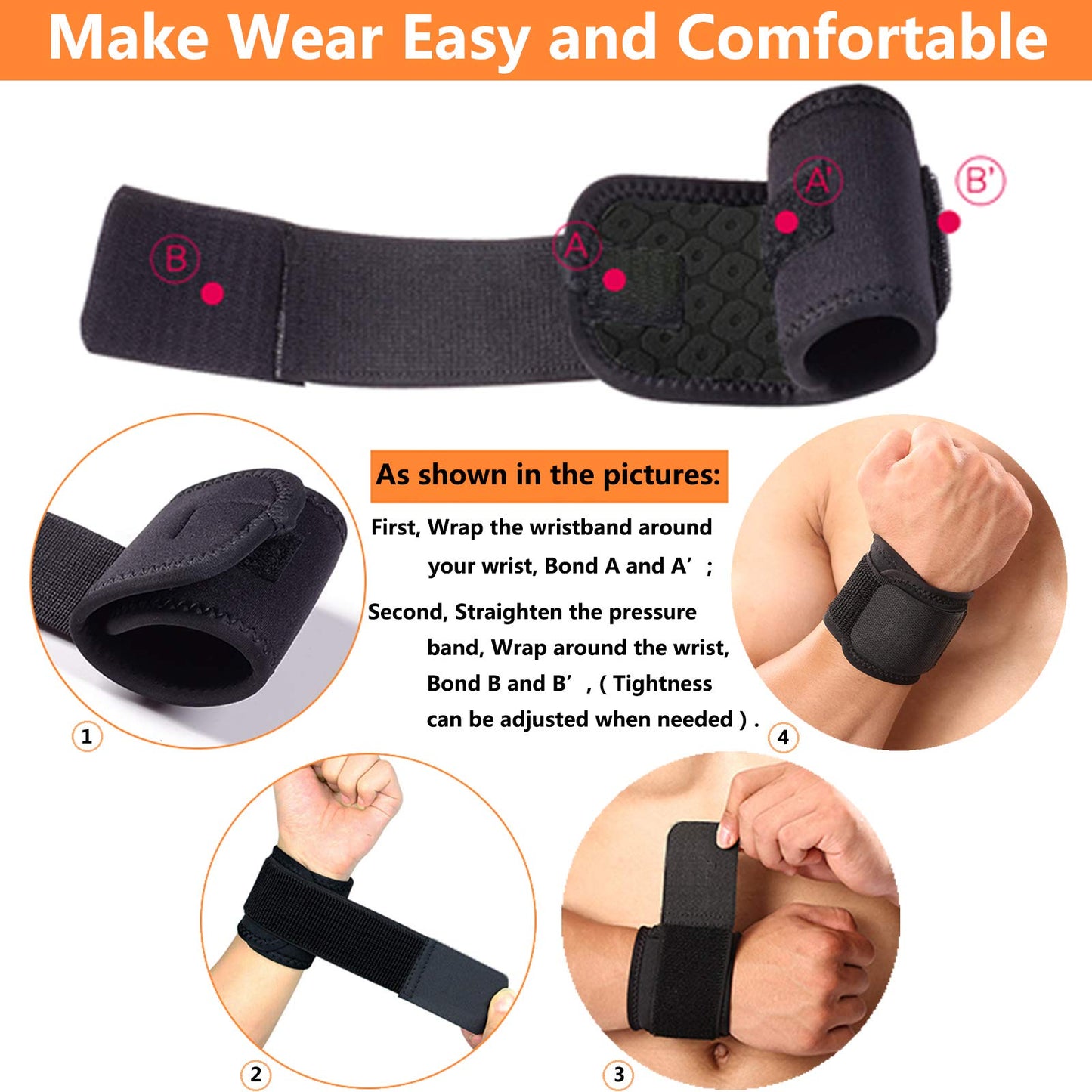 AMYONE Wrist Brace, 2 PACK Wrist Wraps for Carpal Tunnel for women and men. Wrist Support and Compression Wrist Bands for Working Out, Wrist Pain Relief, Unisex, Wear Anywhere and Adjustable