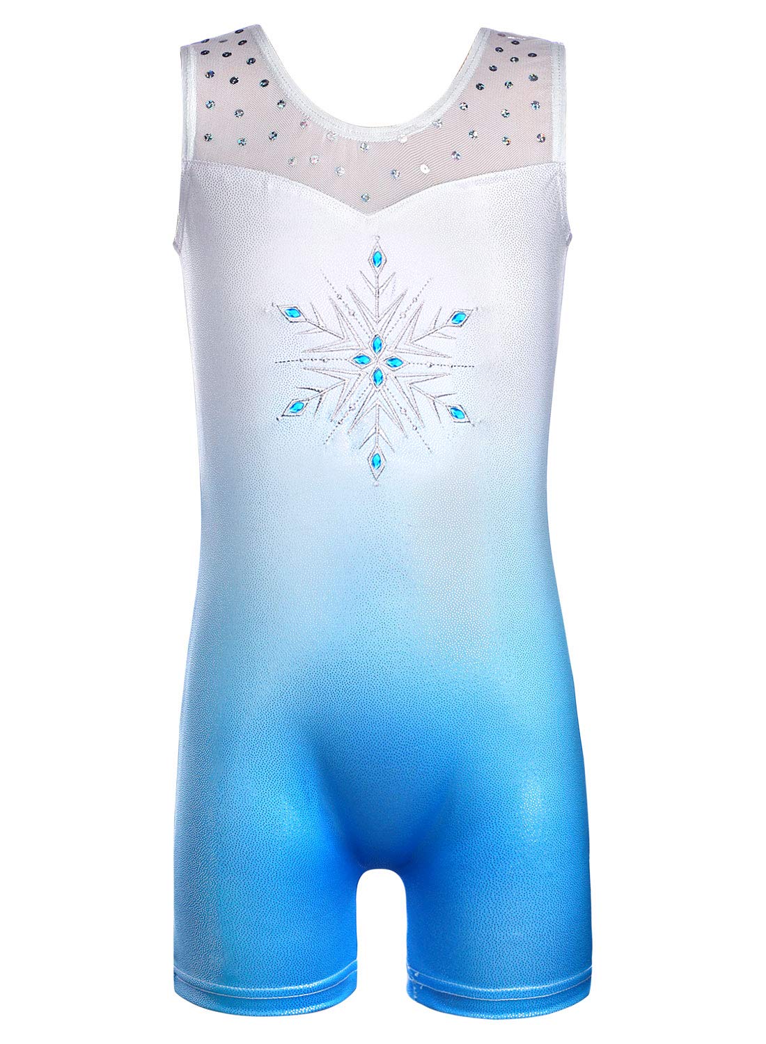 HOZIY Blue Leotards for Girls Gymnastics Size 10-12 11-12 Years Old Rhinestone Snowflake Sparkly Mesh Sequins Strap Dance Tumbling Outfits White