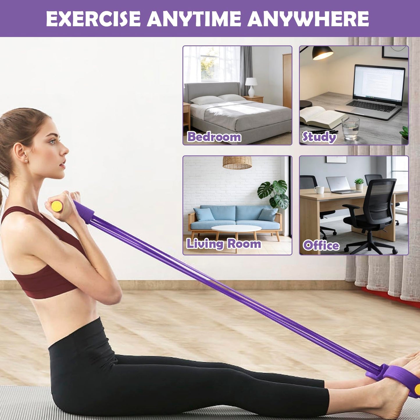 YQQKRCB Multifunctional Resistance Bands with Handles and Pedals, 4/6/8 Tubes, 300% Elasticity TPE Tension Rope for Full Body Workouts (25lbs)