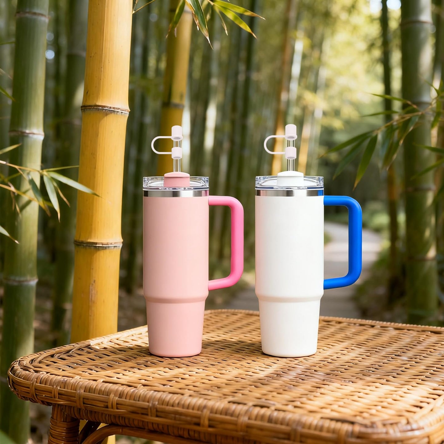 DEWJDFSC 6PCS Silicone Straw Cover Cap Compatible with Stanley 30&40 Oz Tumbler Accessories Simple Straw Toppers Reusable Caps for Stanley Cup 10mm 0.4in Straws (Pink-White)