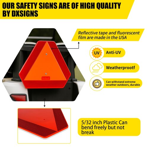 Slow Moving Vehicle Sign, Plastic DOT Slow Moving Vehicle Triangle Signs, SMV Sign 14"x16"x0.16"/5mm Thick Diamond Grade Reflective Up to 7 Years Outdoor for Golf Cart Accessories, Tractor, Utv,
