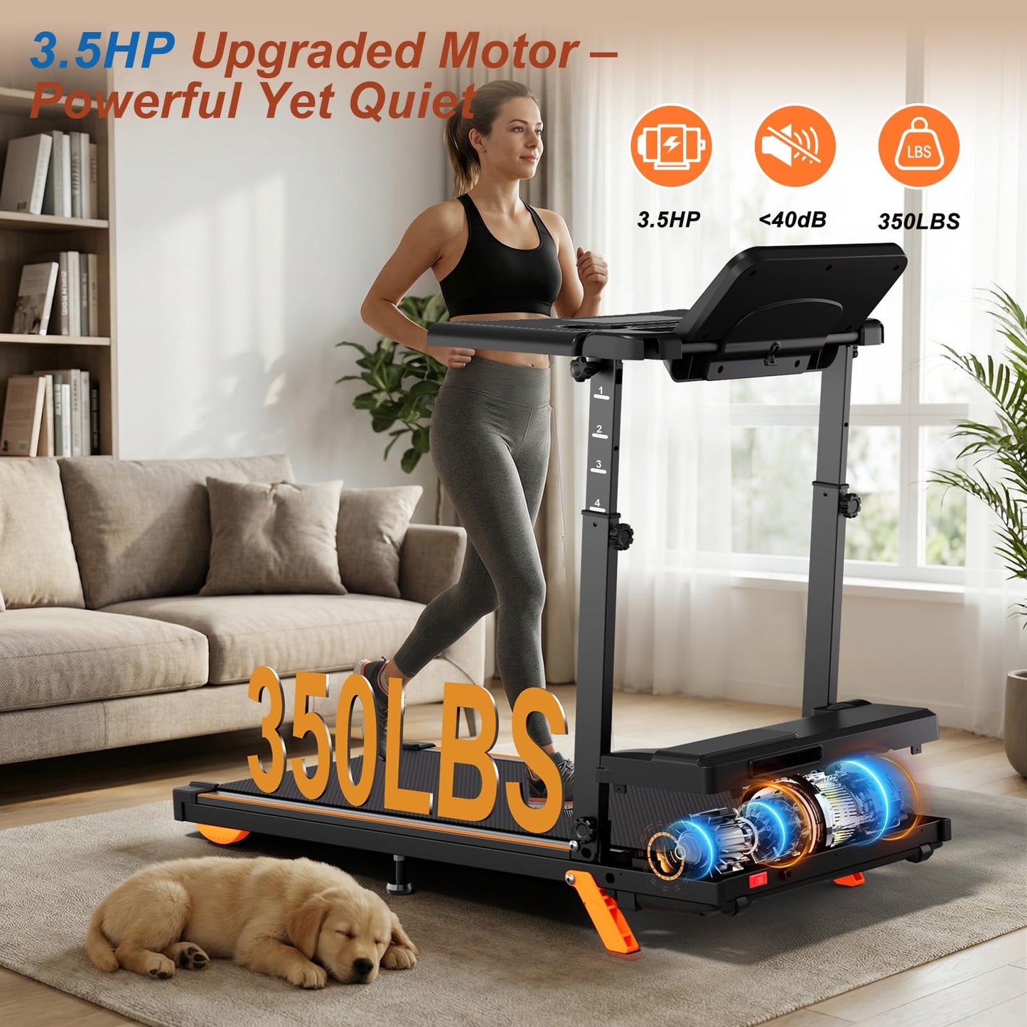 Walking Pad Treadmill with Desk Workstation, 12% Incline Treadmills for Home Office, 350lbs Capacity, 3.5H(XXL)