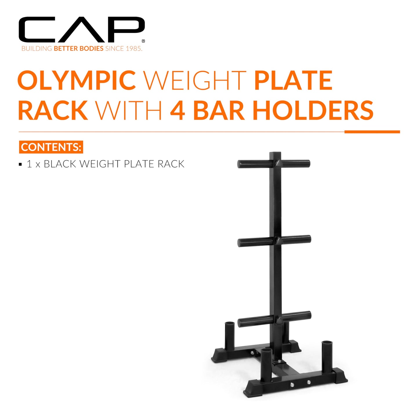CAP Olympic Bumper Plate Tree Rack with 6 Weight Plate Posts & 4 Barbell Holders, Heavy-Duty Steel Plate Storage Rack for Home Gym, Black, 660 lb Capacity