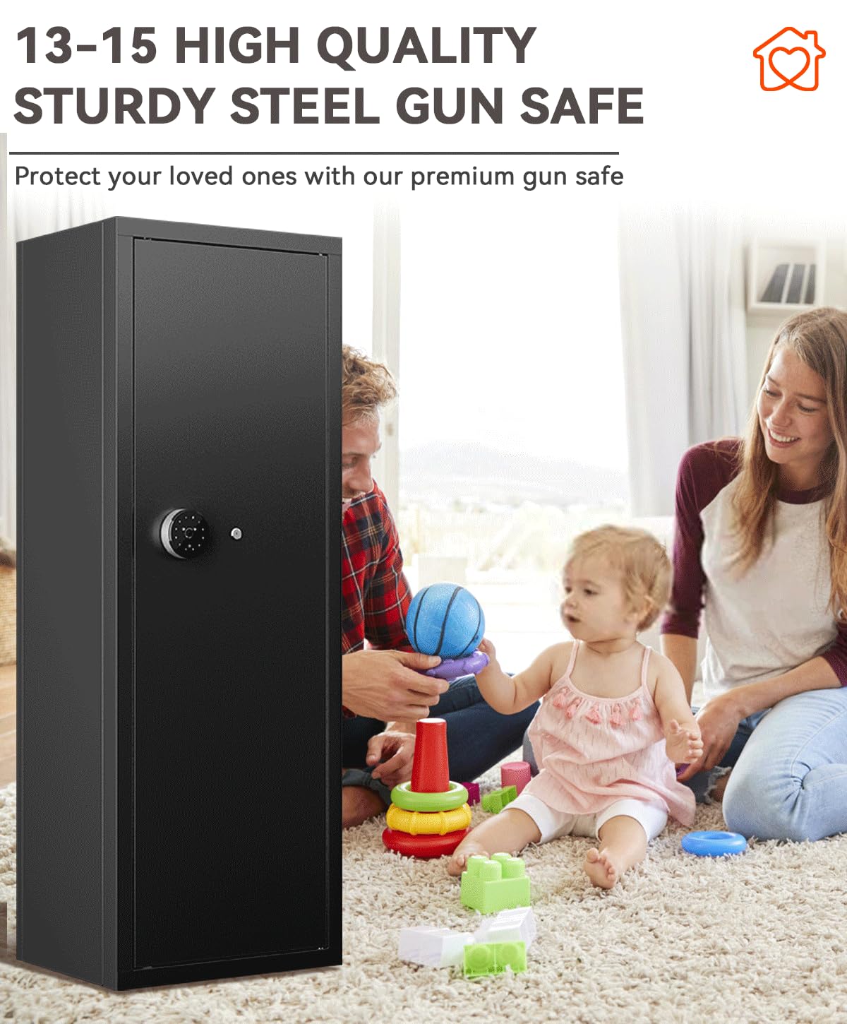 12-15 Gun Safe Gun Safe for Rifles and Pistols Large Rifle Safe Biometric Quick Access Fingerprint Gun Rifles and Password Lock Gun Safes & Cabinets with Adjustable Shelves