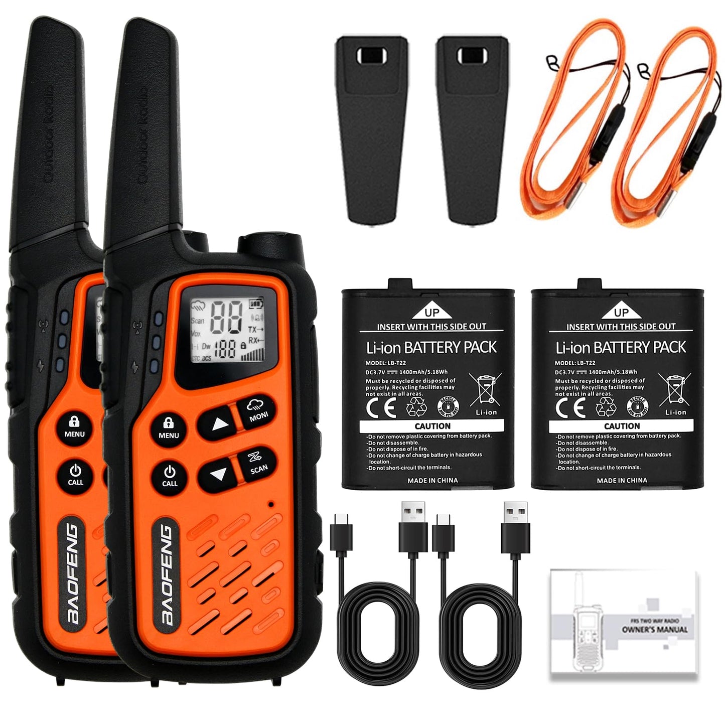 BAOFENG MP25 Walkie Talkies,Family Walkie Talkie Camping Essentials NOAA Weather Scan 155 Privacy Codes 22 FRS Channels 2PC (Orange)