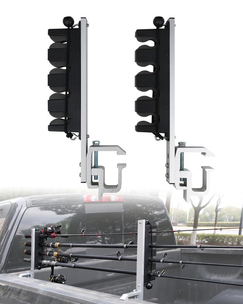 SPIRRELAB Aluminum Fishing Rod Holder for Truck Bed Holds 4 Fishing Rods Truck Bed Fishing Rod Holder for Pickup