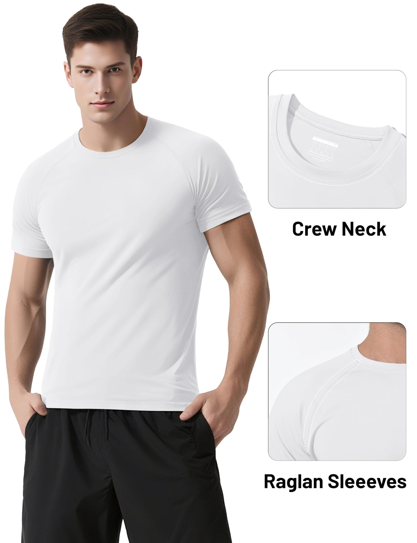 KEFITEVD SPF Shirts for Men UPF 50 Short Sleeve Swim Shirts Dry Fit Sun Protection T-Shirts Moisture Wicking Rash Guard Workout Hiking Running White Tees