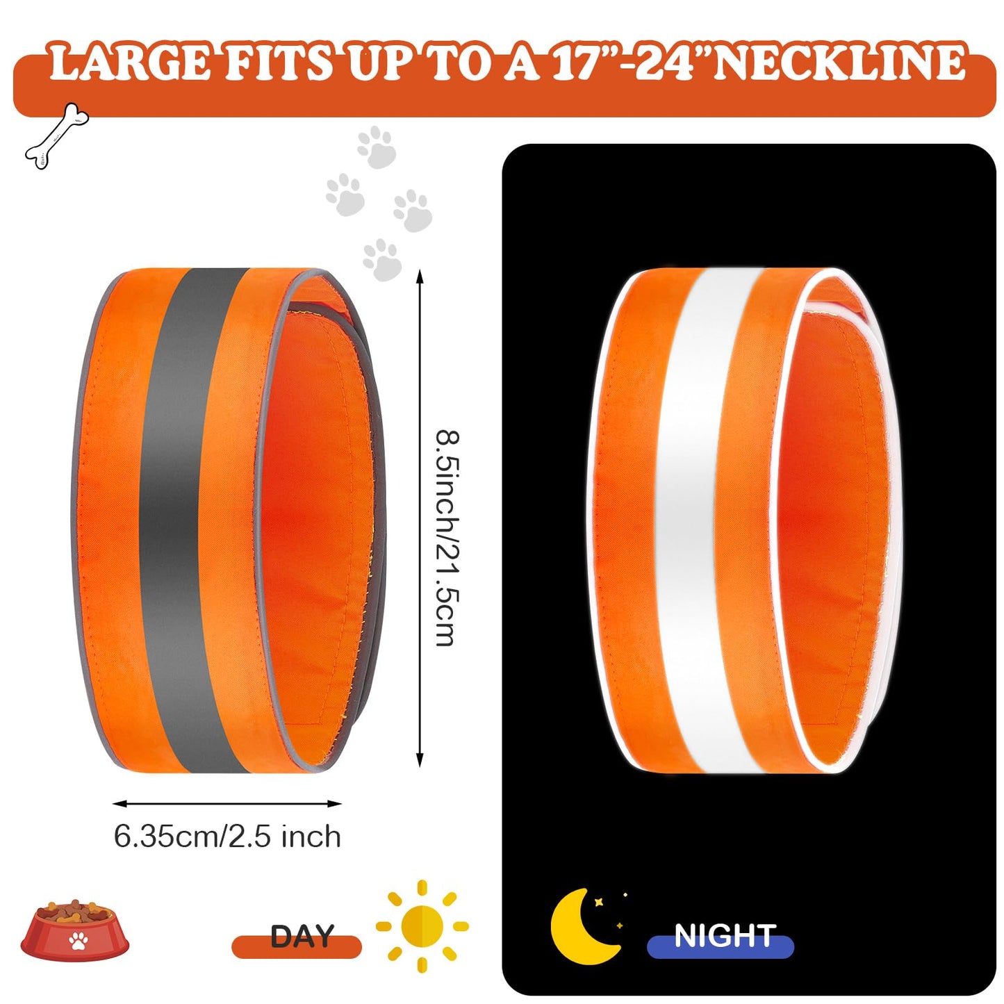 Paterr 2 Pcs Reflective Dog Collar High Visibility Adjustable Pet Collars with Quick Release Fastener Comfortable Dog Walking Accessories for Small Medium Large Pet, Orange, Fluorescent Green(Stripe)