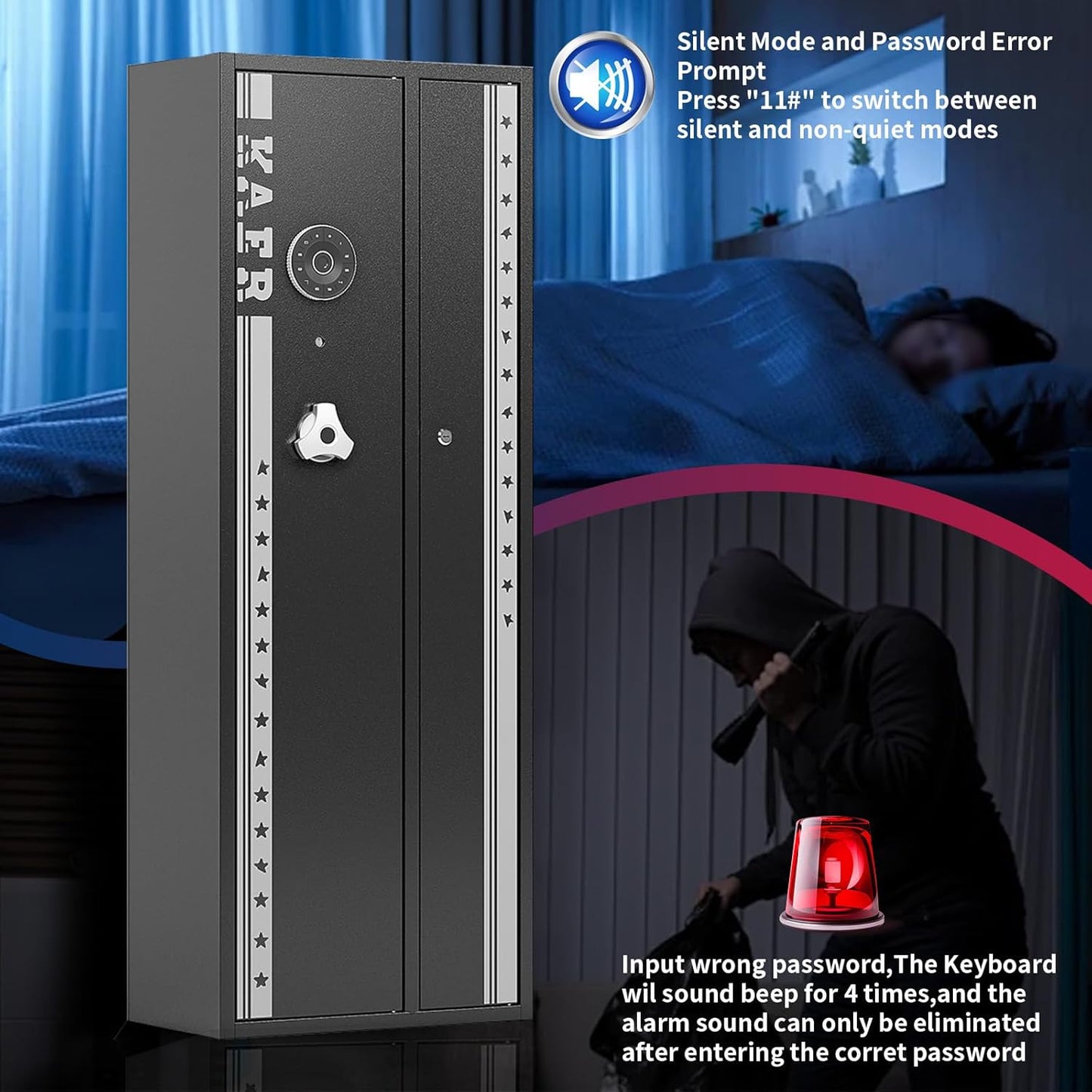 KAER 4-5 Gun Safe, Gun Safe for Rifles and Pistols, Large Gun Safes for Home and Shotgun, Gun Cabinet for Home, Gun Cabinet, Quick Access Gun Safe, Gun Safe with Removable Shelf and Gun Rack