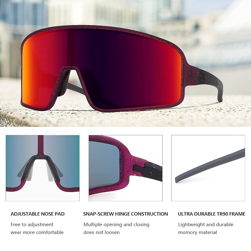 MAXJULI Polarized Sunglasses for Men Women - Windproof Cycling Running UV400 E1-Red Lens