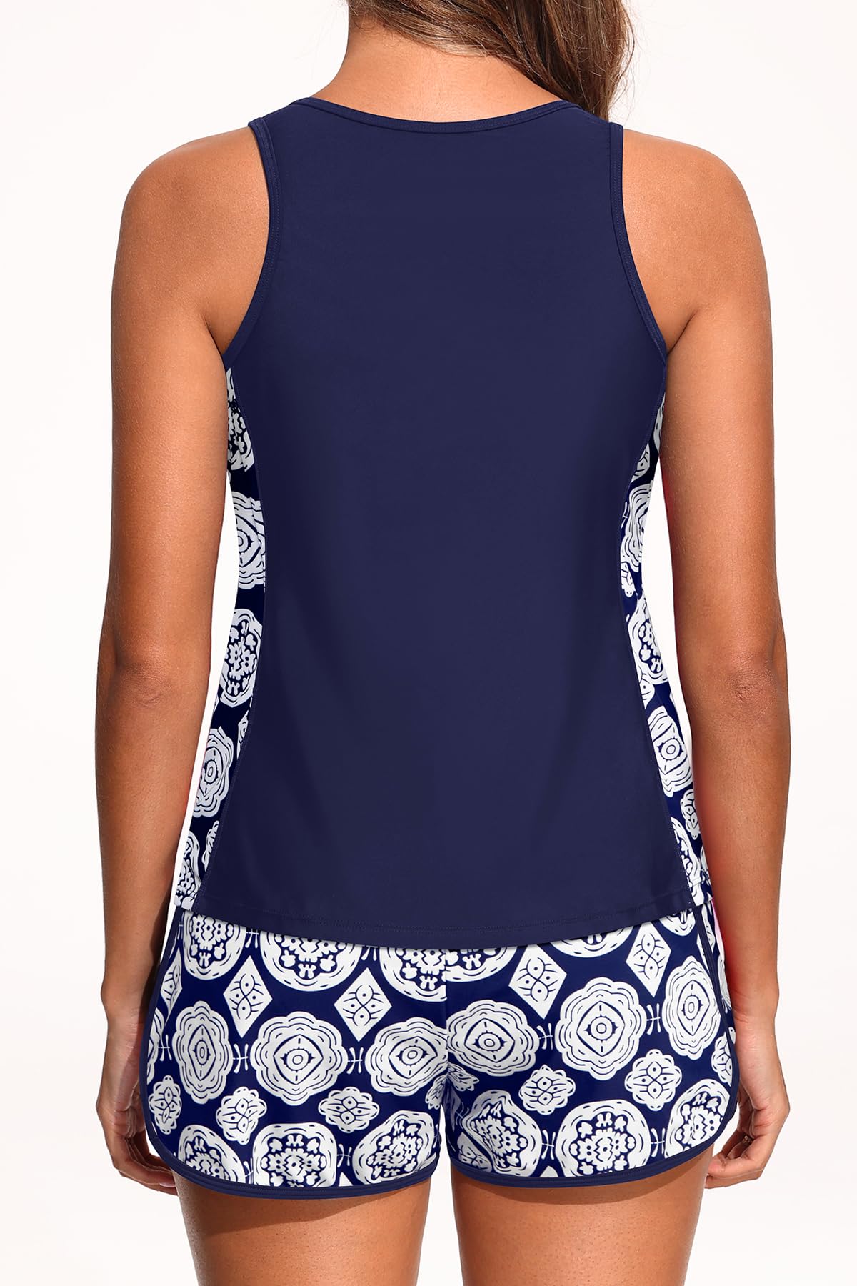 Yonique Sporty Tankini with Shorts Two Piece Swimsuit with Pockets Women