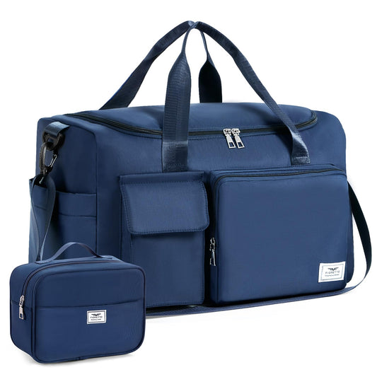 FIORETTO Women's Gym Duffle Bag with Shoes Compartment, 30L Capacity, Ideal for Travel, Gym, Sports, Duffel, Weekender, with Toiletry Bag, Navy Blue