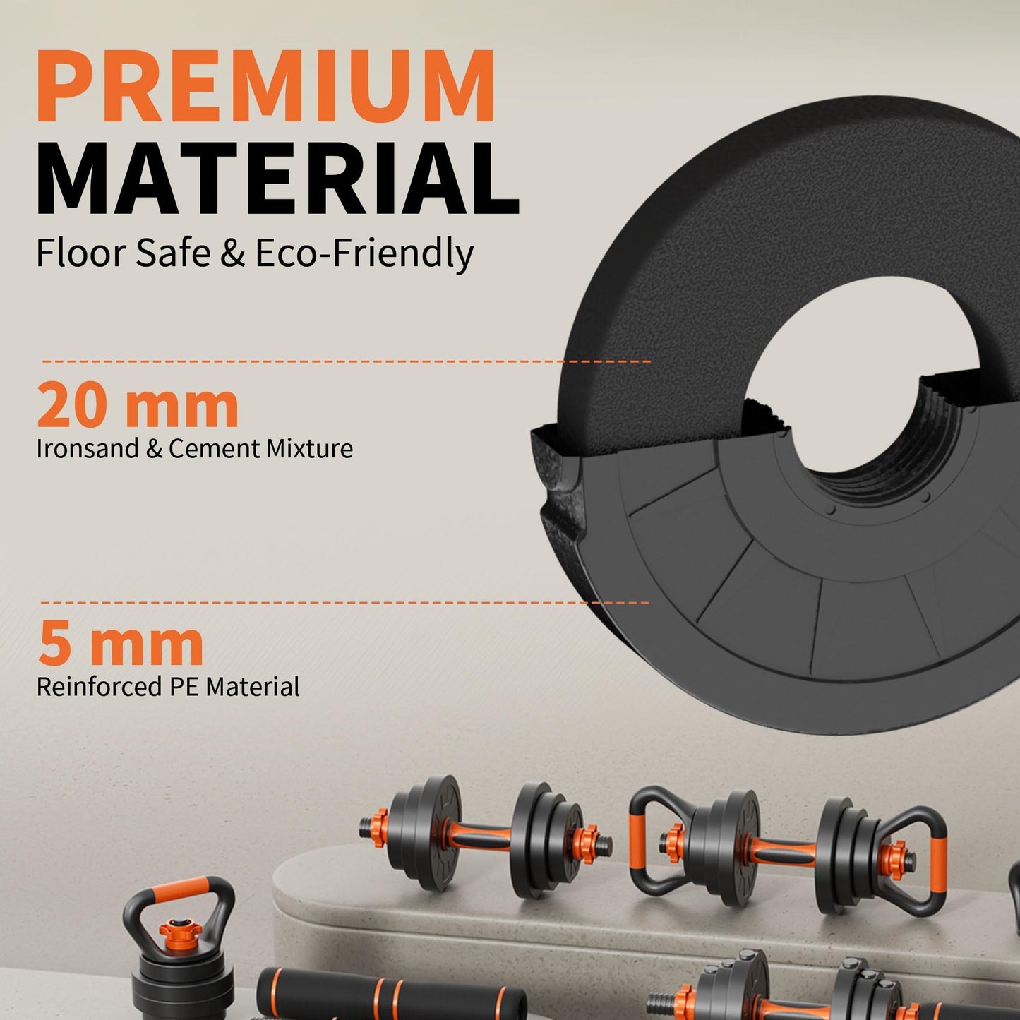 VTORY Adjustable Weights Dumbbell Set, 20/70/90lbs Free Weights Set with Connector, 4 in1 Dumbbells Set Used as Barbell, Kettlebells, Push up Stand, Weight Set for Home Gym Suitable Men/Women, 70lb