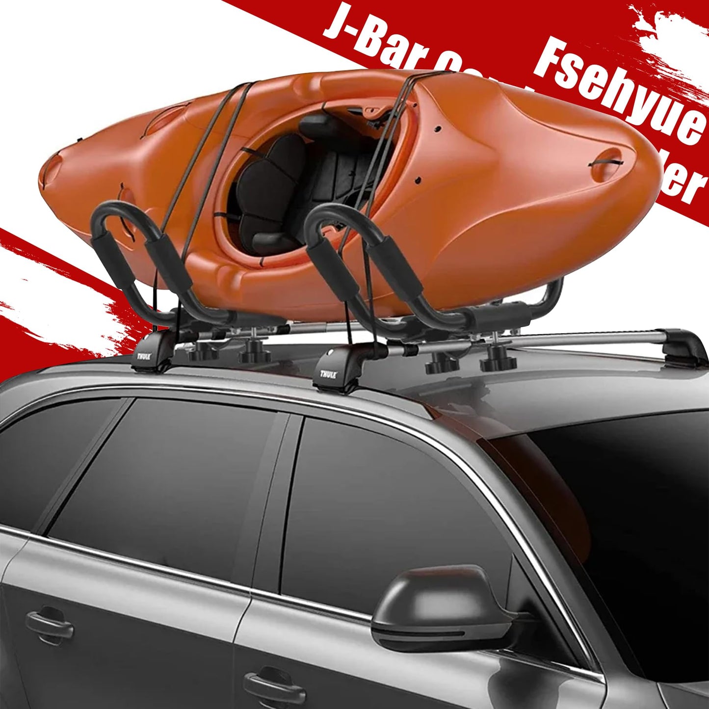 1 Pair Kayak Roof Rack Heavy Duty J-Bar Car Roof Rack Suitable for Canoe SUV Cars Truck Surf Ski Car Top Mount Racks for Trip