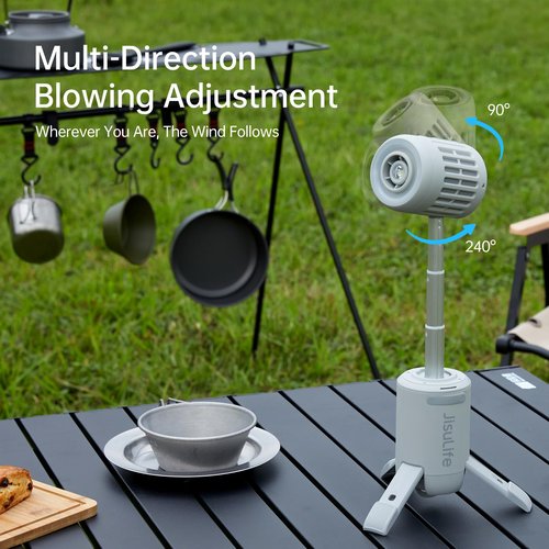 JISULIFE Outdoor Fan Ultra 1, 10-Speed Foldable, 13500mAh Battery Operated Rechargeable, Portable Tent Ceiling with Power Bank, Flashlight, Ideal for Travel, Camping, Fishing, Gifts - Grey