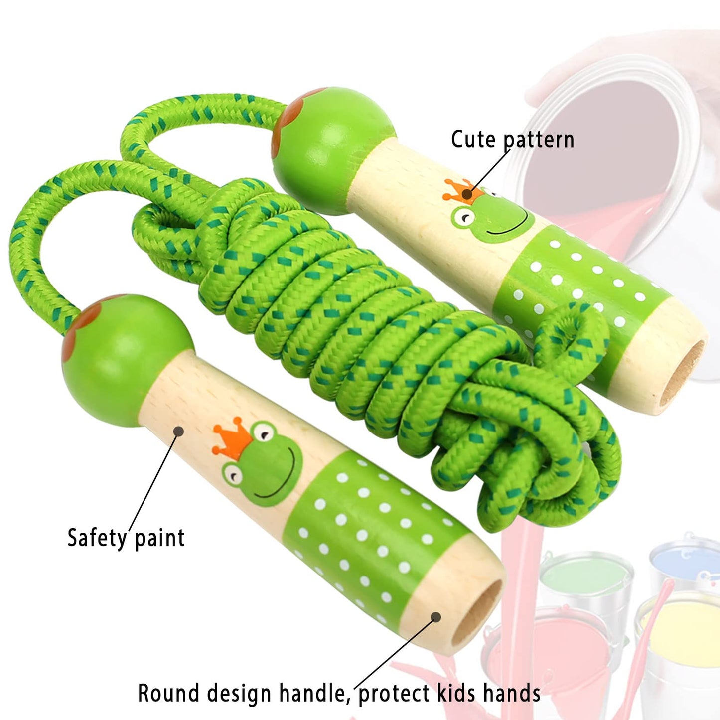 EGOSKY Jump Rope Kids, 7.2ft Children Adjustable Cotton Skipping Rope with Wooden Handle for Boys Girls Fitness Outdoor Activity Green