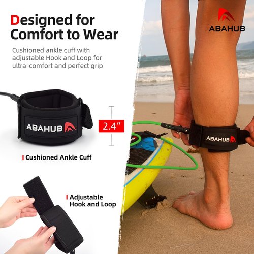 Abahub Premium Surfboard Leash, Straight Surf Board Leg Rope, Legrope Strap for Shortboard, Skimboard Replacement Leashes 6 Foot Black 6 mm Thick