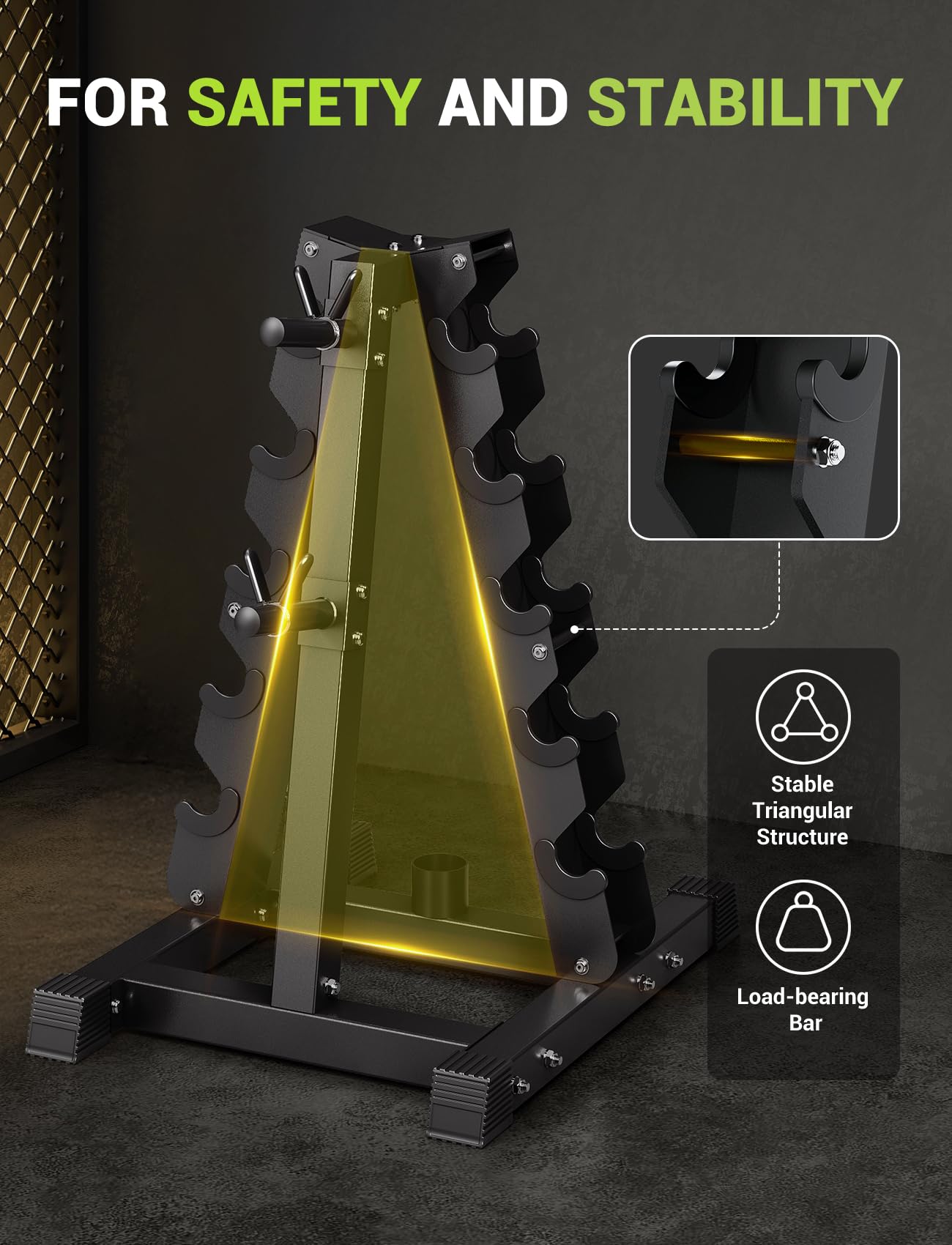 YOLEO 5-Tier A-Frame Dumbbell Rack Stand, Heavy-Duty 3-in-1 Weight Rack for Dumbbells, Barbells & Plates, Space-Saving Home Gym Organizer, 1100LBS Capacity, 19.5"x24.6"x30.7" (Rack Only)