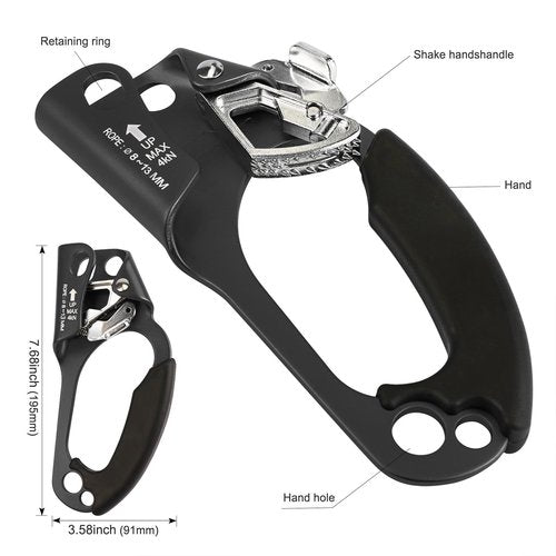 QKURT Mountaineering Climbing Hand Ascender, Right Hand Ascender Rock Climbing Tree Arborist Rappelling Gear Equipment Rope Clamp for 8~13MM Rope | Lightweight Aluminum Alloy Climbing Equipment
