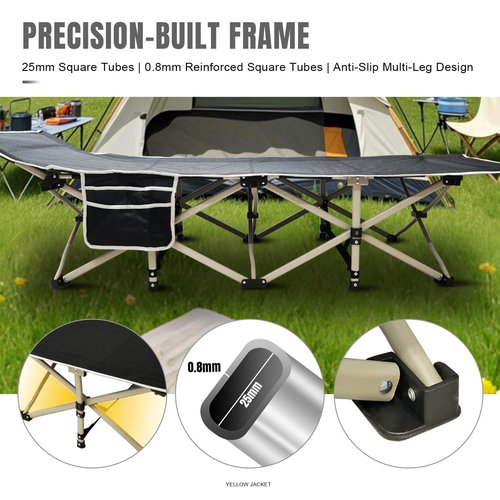 YELLOW JACKET Camping Cot with Mattress for Adults, Folding Sleeping Cot 600lbs Max Load, Portable Camping Cot with Carry Bag, 28" Wide Cot for Camping, Home,Office,Travel (Black)