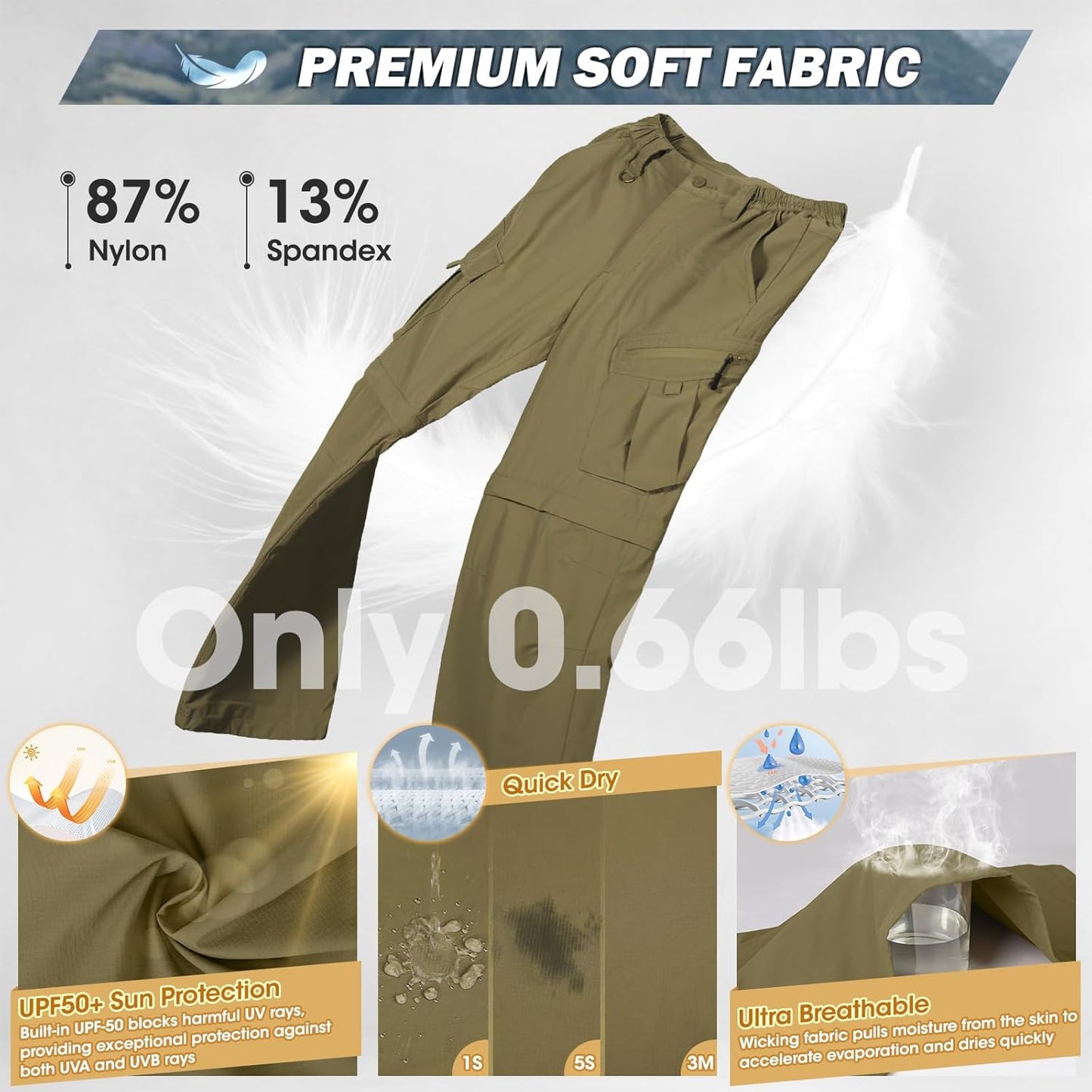 IGOLUMON Mens Hiking Pants Convertible Quick Dry Cargo Pants Water Resistant Lightweight Zip Off Outdoor Pants with 6 Pockets