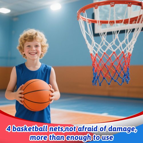 BOHUIZ 4 Pcs Small Net Replacement for 8 Loops Mini Basketball Hoop, Rainproof Sunscreen for All-Weather 8"-10.25" Rims Basketball Hoop Net for Indoor and Outdoor Replacement Net