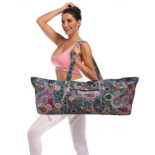 Qlckyed IwIeIaIrI Flower Pattern Zipper Yoga Mat Bag Duffle Bag Large Multipurpose Exercise Yoga Mat Bag and Yoga Mat Tote Bag Strap Zipper Pockets