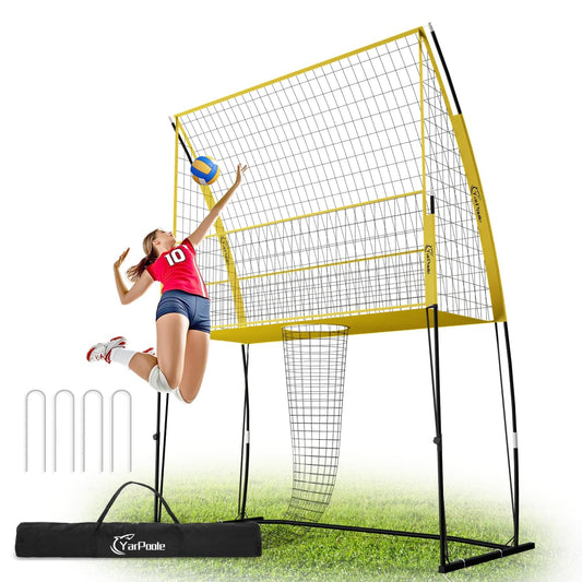 2-in-1 Volleyball Training Net Equipment - Adjustable Height Volleyball Practice Hitting Net System for Serving Spiking with Ball Return, Portable Easy Setup for Indoor Outdoor Backyard Beach Grass