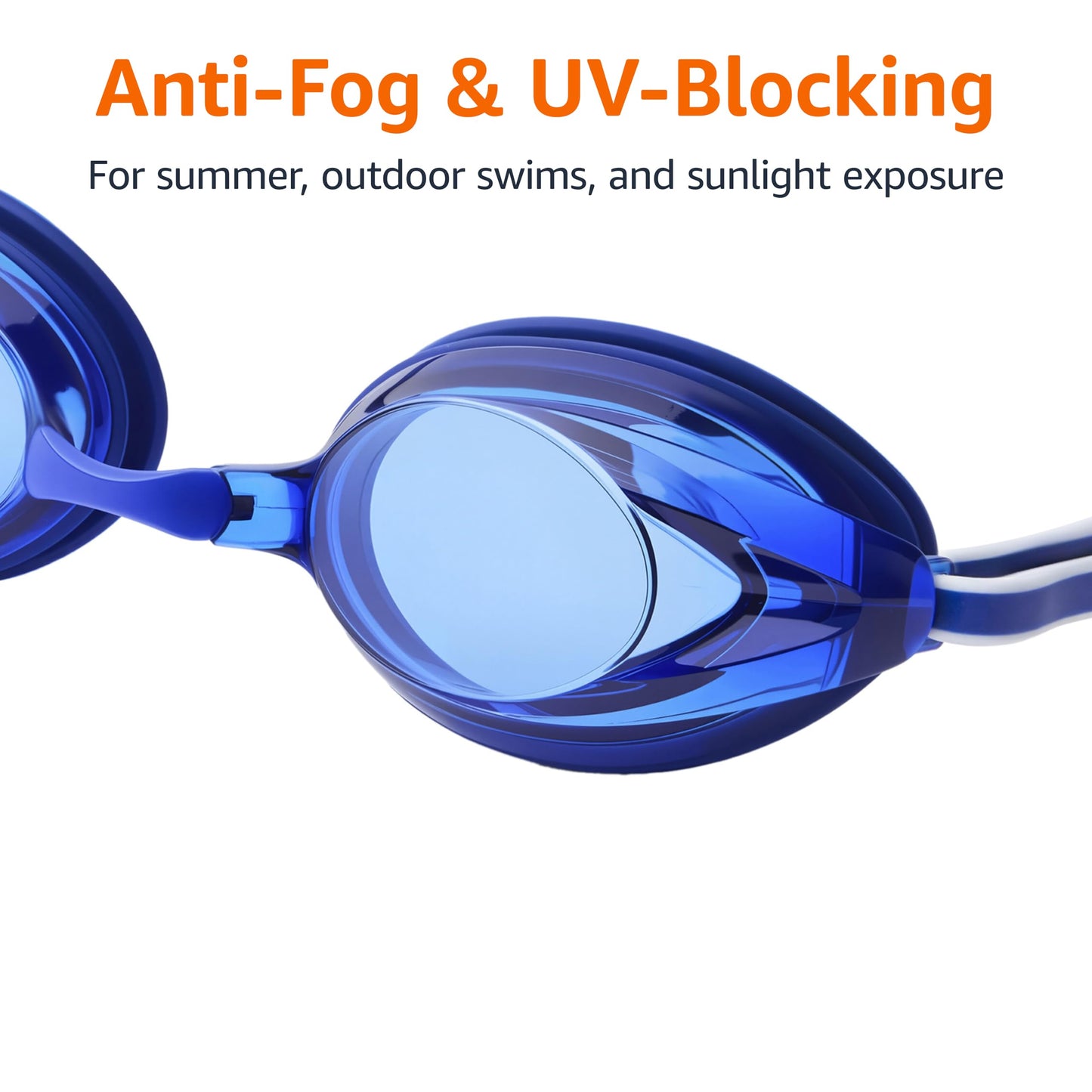 Amazon Basics Unisex Swim Goggles for Adults, Anti-Fog, Unisex, Wide View, 4 Interchangeable Nosepieces, Blue