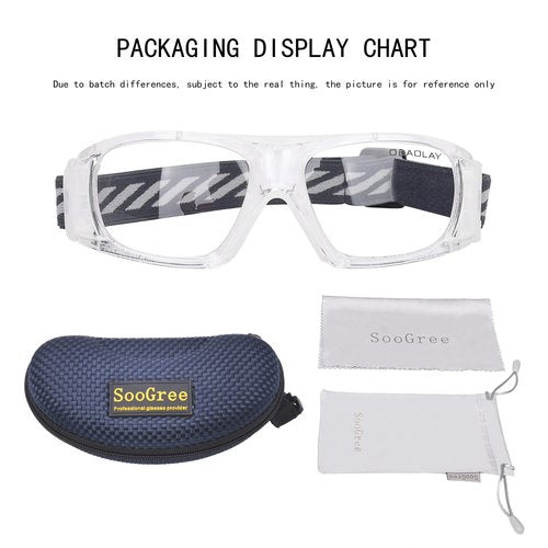 SooGree Sport Goggles Basketball Soccer Football Sports Protective Eyewear Eye Safety Glasses Men Women Racquetball Goggles Lens Replaceable (Transparent Frame Clear Pad)