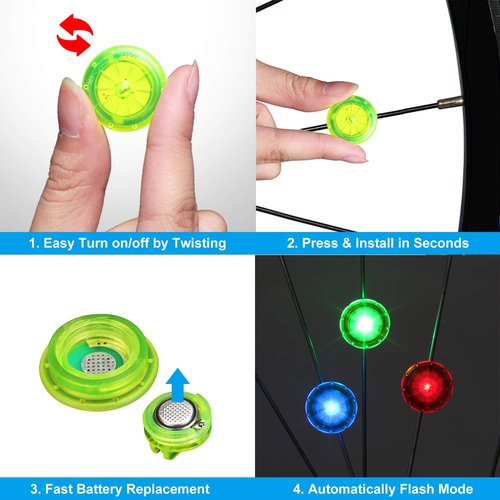 MapleSeeker Bike Wheel Lights with Batteries Included, Waterproof Bicycle Wheel Lights for Safe Cycling, Easy to Install Cool Bike Lights