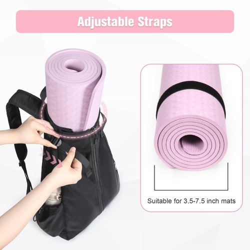 WOMACO Yoga Mat Bag, Adjustable Yogamat Blocks Carrier with Backpack Straps and Side Pockets, Top-Opening Yoga Backpack for Yoga Accessories (Black)
