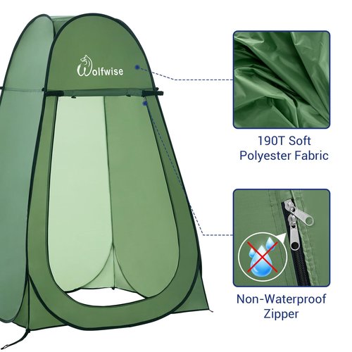 WolfWise Portable Pop Up Privacy Shower Tent, Spacious Changing Room, Dressing Room, Sun Sunshade Canopy Outdoor Rain Shelter, Backpack Privacy Shelters for Camping, Hiking, Beach, Toilet, Green