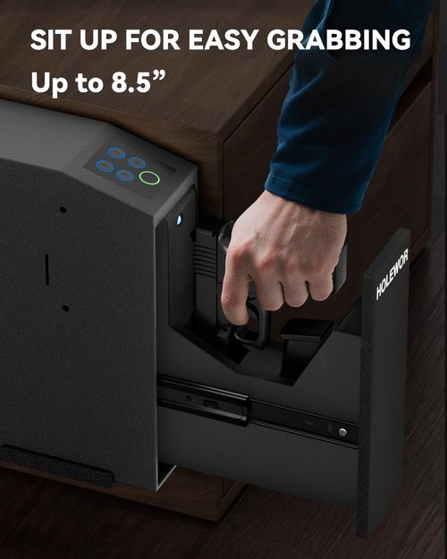 Gun Safe Biometric Pistol Safe Bedside Handgun Case, Slider Fingerprint 3 Ways Quick Access Mounted Gun Lock Box for Nightstand, Bed, Desk, Wall, Dresser