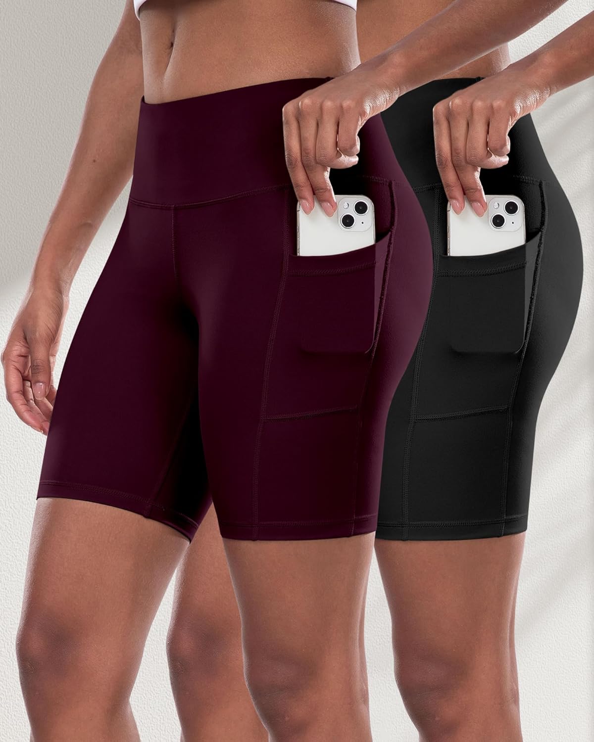 2 Packs Biker Shorts with Pockets for Women, Tummy Control High Waist Spandex Shorts 8" (2BlackDGrayLGray, XL)