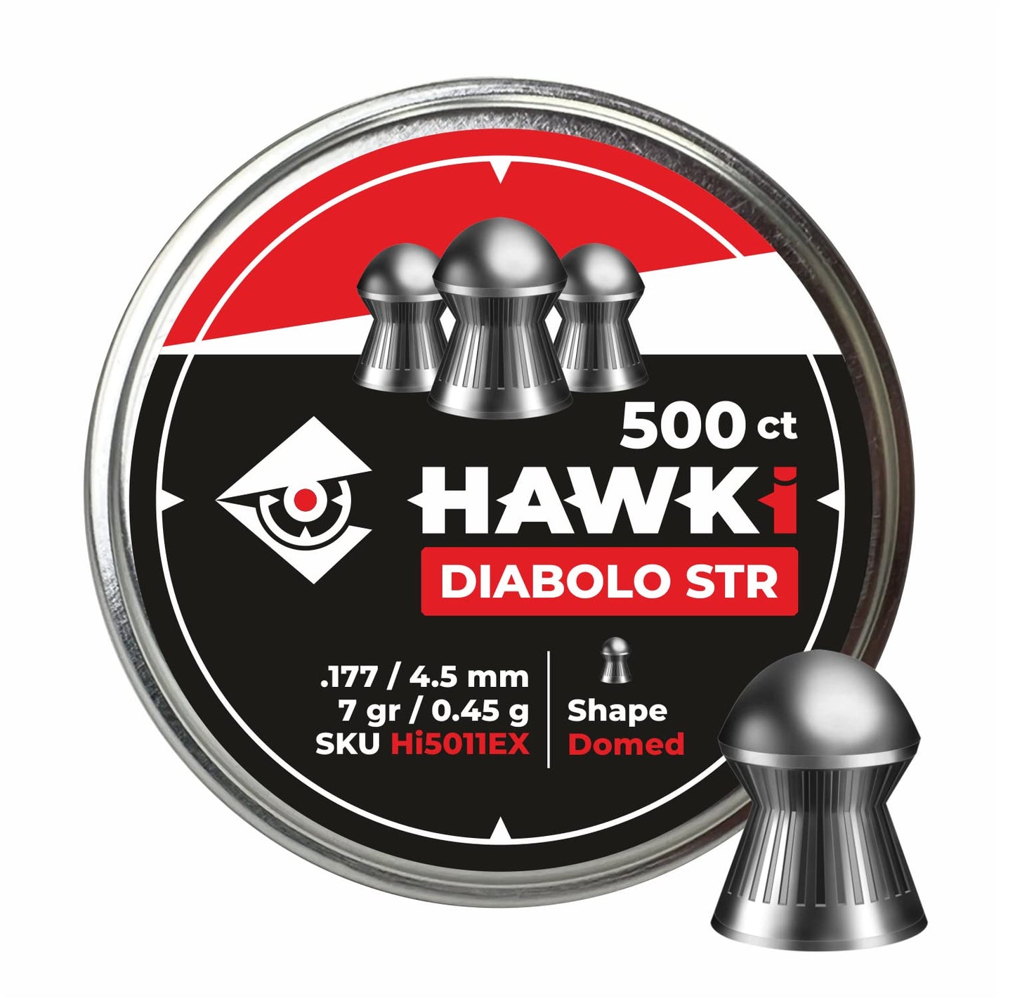 Hawki Airgun Pellets -.177/4.5mm Caliber (7 gr/0.45 g) 500 ct Hi5011EX Domed