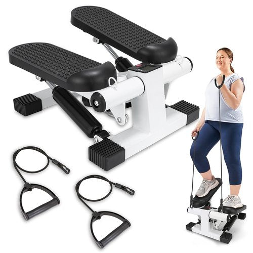Mini Stepper for Home Exercise, Portable Stair Stepper with LCD Monitor and Resistance Bands, 260lbs Weight Capacity, Twist Stepper for Full Body Workout