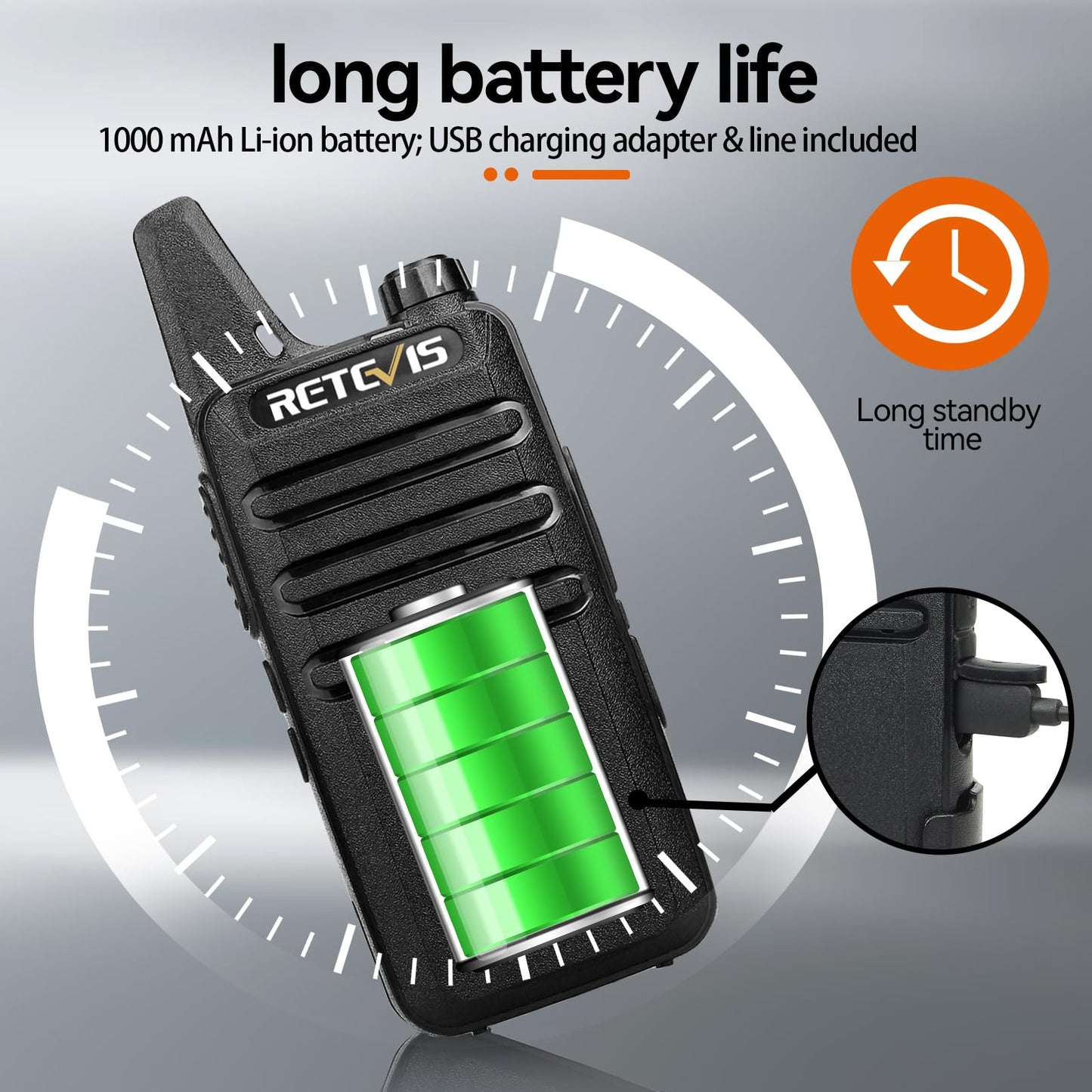 Retevis RT22 Walkie Talkies (4Pack) Bundle with Battery (4Pack),Portable 2 Way Radio, USB Charging, Handsfree Walkie Talkies for Adults Cruise Hiking Hunting Skiing