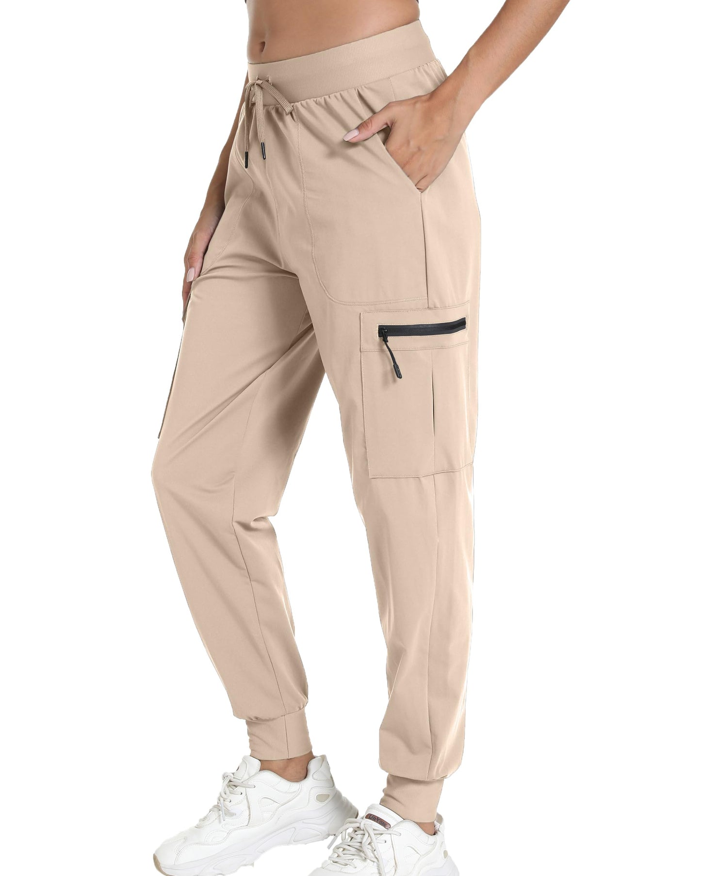 Womens Hiking Pants Water Resistant - Cargo Joggers for Women with Pockets Lightweight Quick Dry Travel Camping Pants(Apricot, Medium)