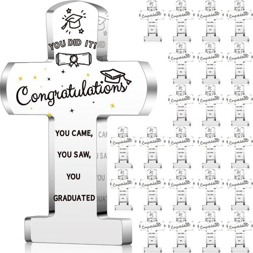 Huquary 24 PCS Graduation Acrylic Inspirational Awards 2025 Appreciation Congrats Trophies Gift High School College Keepsake for Graduation Party Favors Decorations(Cross)