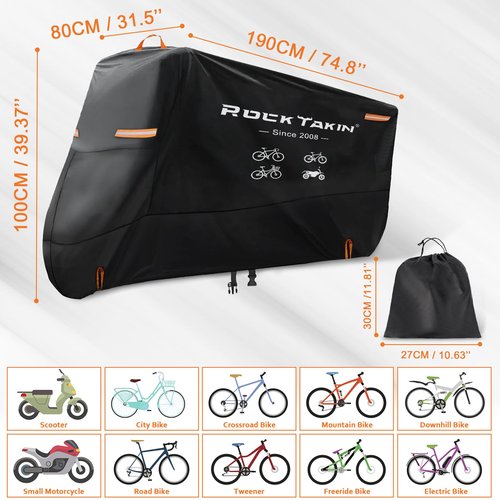 Bike Cover for 1 Bike Outdoor Waterproof, 300D Oxford Heavy Duty Bicycle Cover Rain Dust UV Wind Proof Bike Tarp with Reflective Strips Storage Bag for Mountain Road Electric Bike
