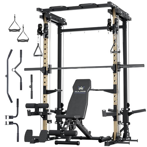 Major Fitness Drone3 Machine – All-in-One Home Gym Squat Rack with Weight Bar, Cable Crossover Machine – Heavy-Duty Fitness Equipment for Strength Training and Full-Body Workouts