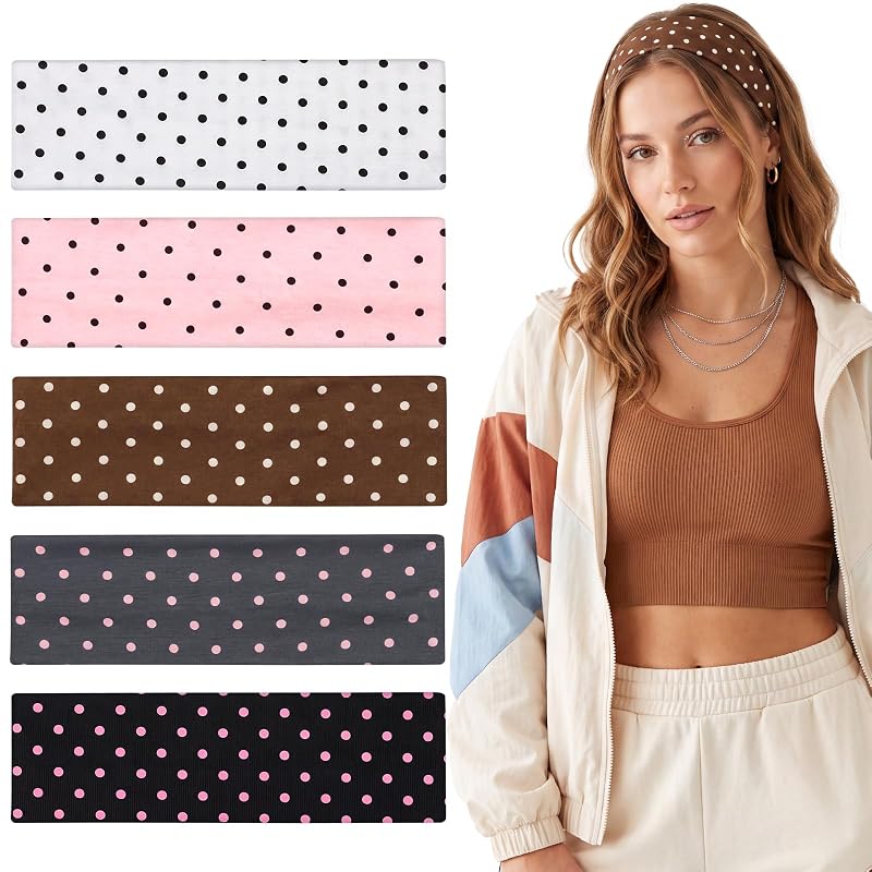 Needbrock 5 Pack Polka Dot Hair Bands - Women’s Stretch Headbands (Variation: Polka Dot)