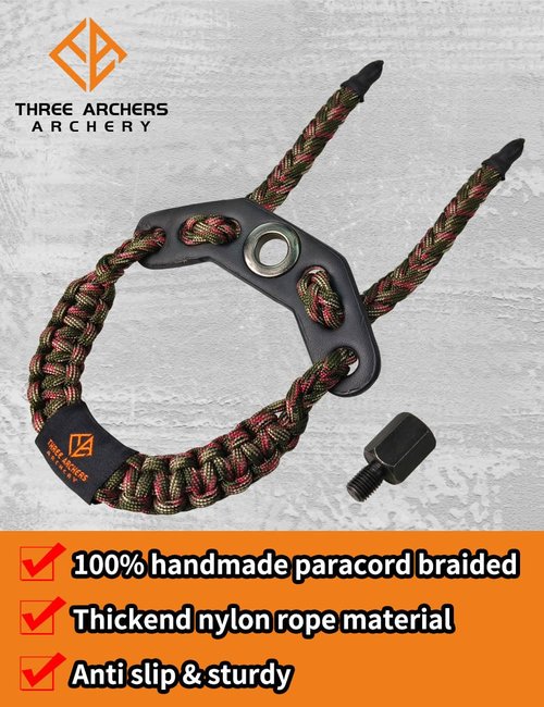 THREE ARCHERS Archery Bow Wrist Sling Adjustable Wrist Strap Loop Compound Bow Stabilizer & Hand Loop Carrier Hunting &Targeting Accessories