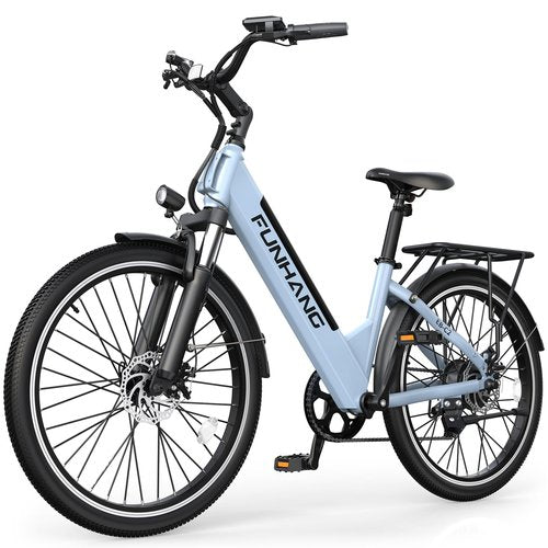 Funhang Electric Bike for Adults, 1000W Peak EBike, 50 Miles 21.7MPH Adult Electric Bicycles with 48V Built-in Removable Battery, Adjustable Stem, Rear Rack, 7 Speed, 26" Step-Thru E Bike for Commute