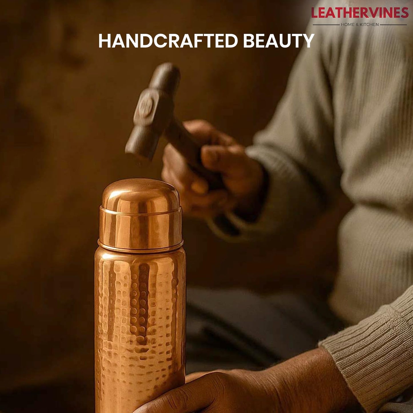 100% Pure Copper Water Bottle for Drinking 2L with Lid| Leak Proof Ayurvedic Vessel to Support Digestion, Immunity | Lightweight, Eco-Friendly, Perfect For Travel, Best Gift for Wellness Lovers