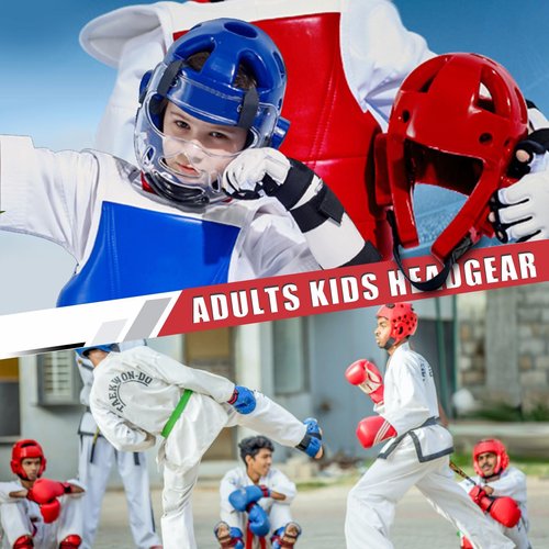 FANGJIE Martial Arts Karate Protective Sparring Gear Package Deal/Gift- Adjustable Adults & Kids Headgear, Gloves & Kicks for MMA, Taekwondo, Boxing Training（Gift a Martial Arts backbag）